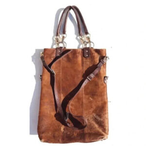 Brown Fontanelli Distressed Lamb Satchel Bag Purse